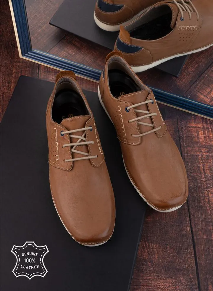 Genuine Leather Stitch Detail Lace Up Shoes
