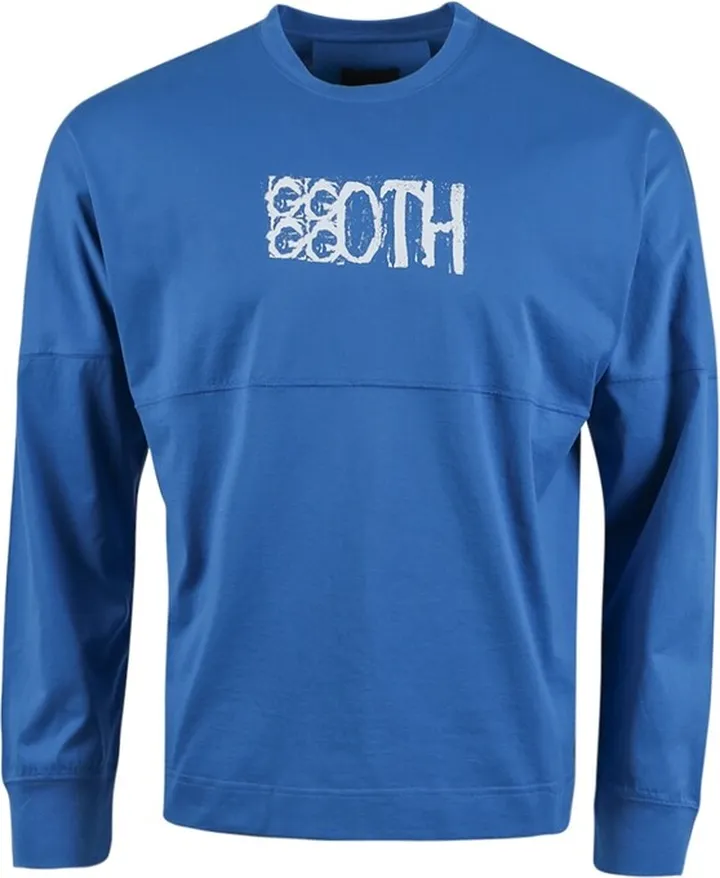 Oversized Fit Print Long Sleeve Tee With Cut Bright Blue