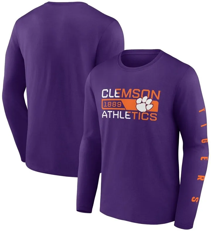 Men's Fanatics Purple Clemson Tigers Broad Jump 2-Hit Long Sleeve T-shirt