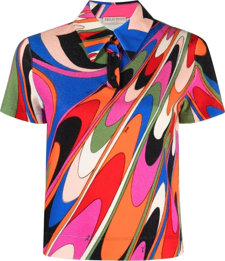 Iride-print short-sleeved polo shirt