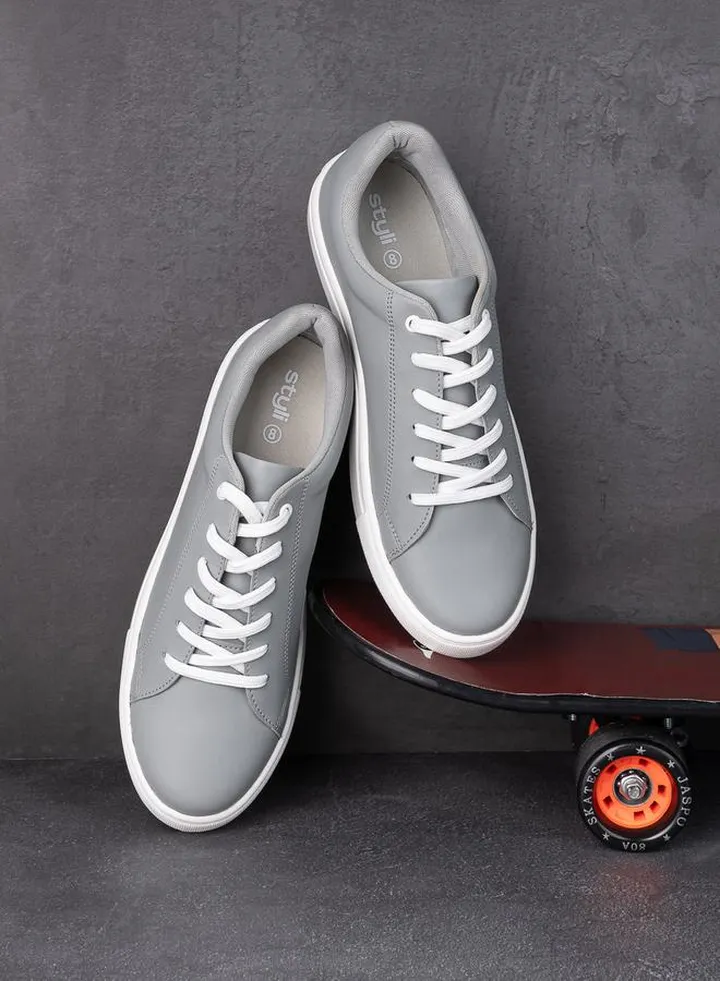 Faux Leather Low Top Canvas Sole Sneakers