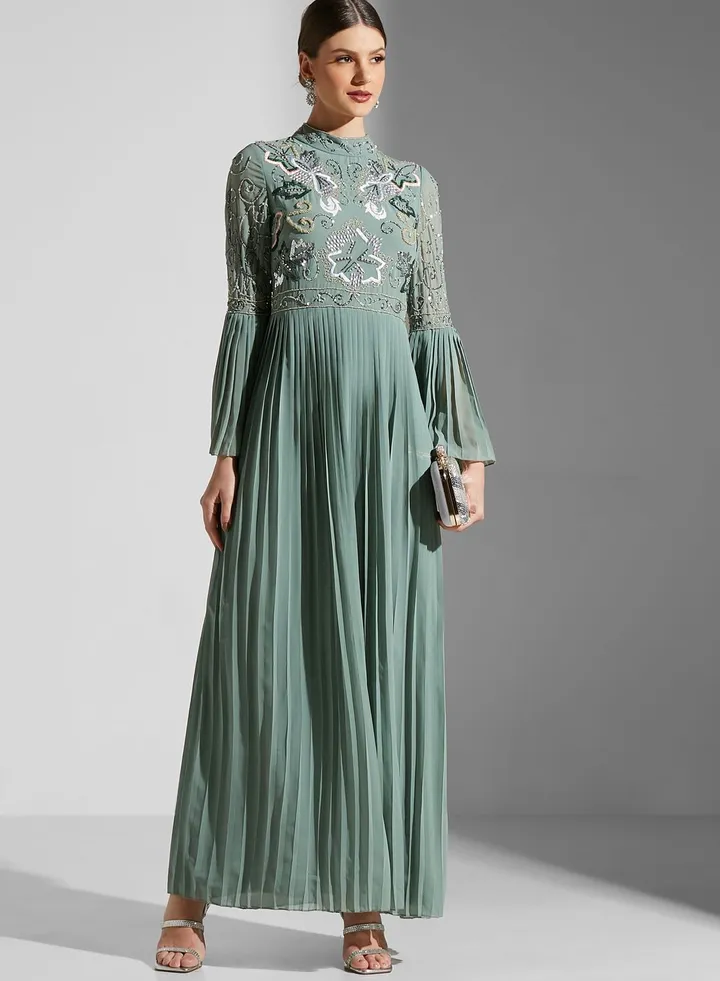 Flute Sleeve Sequin Detail Dress