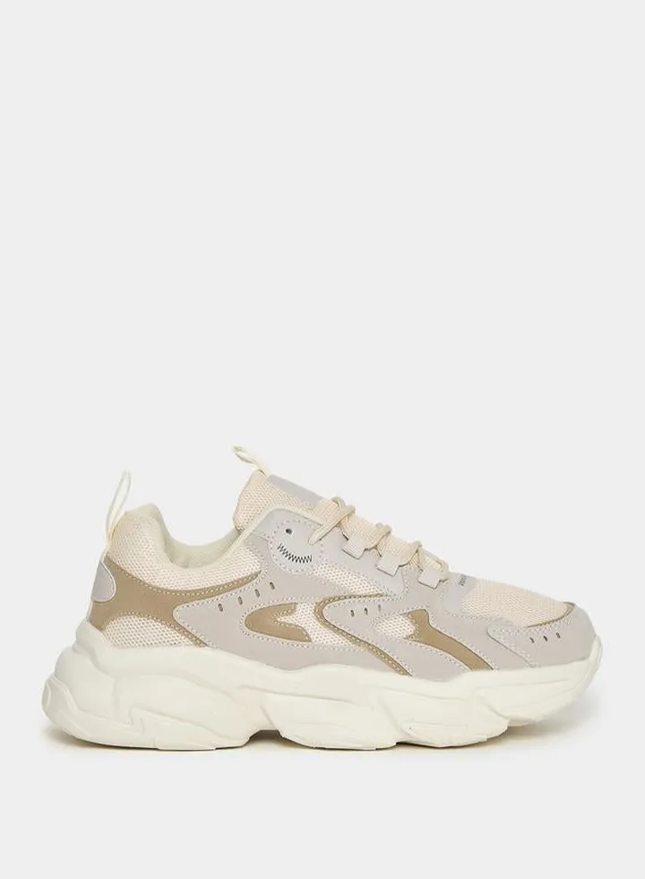 Paneled Chunky Sole Lace Up Sneakers