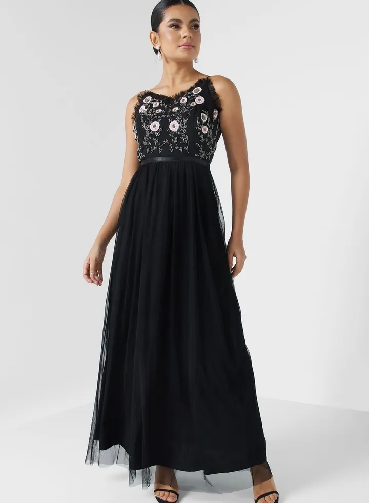 Strappy Dress With Floral Embroidery