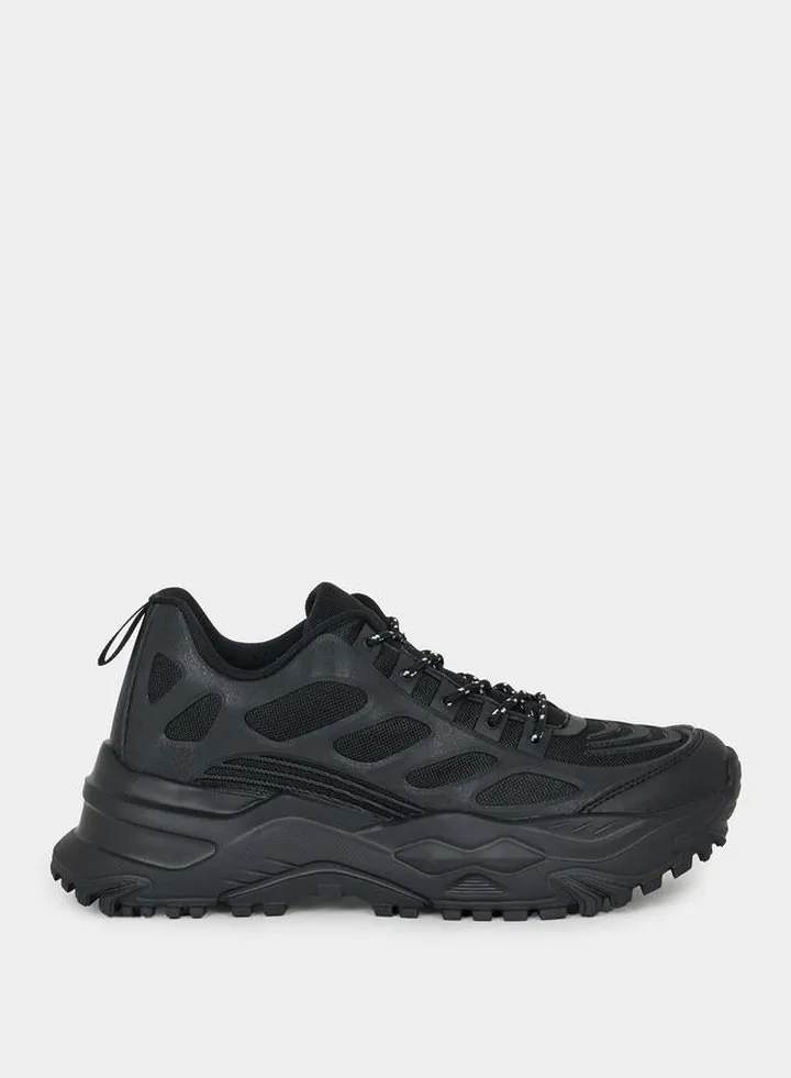 Textured Lace Up Chunky Sole Sneakers