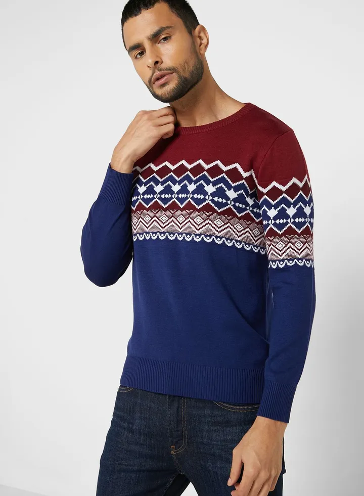 Patterned Crew Neck Sweater