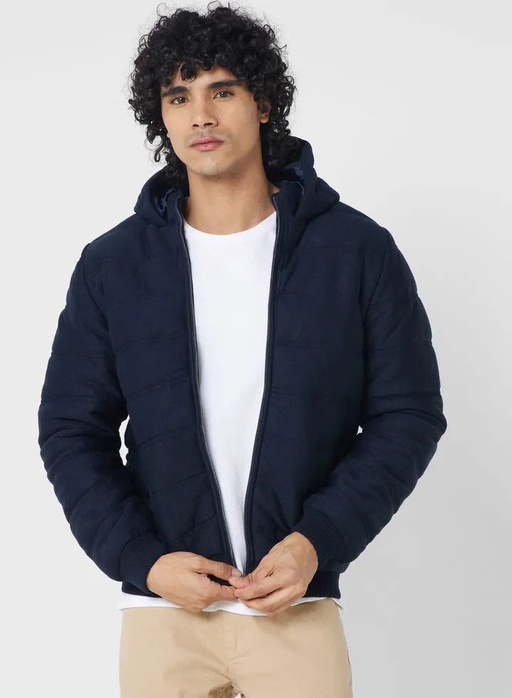 Zippered Slim Fit Hooded Coat