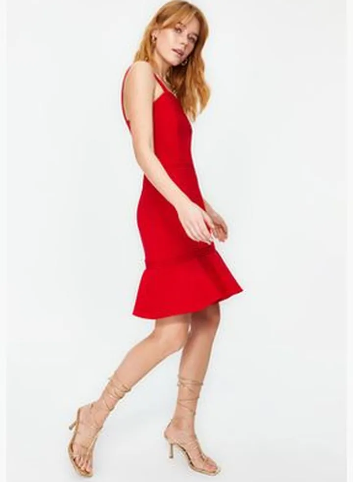 Red Strap Detailed Dress