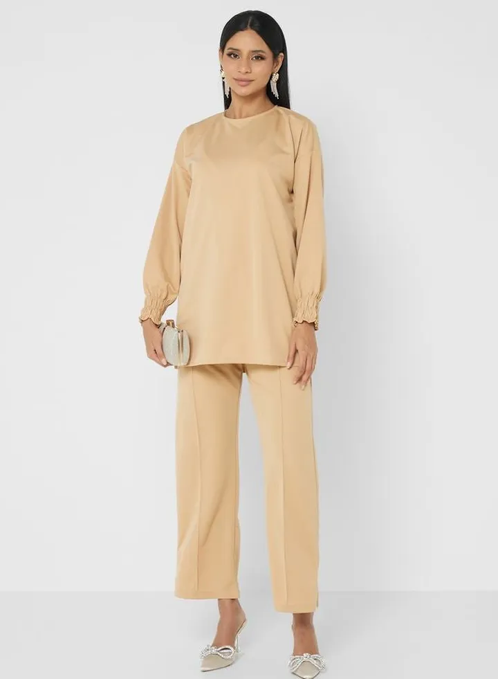 Crew Neck Top And High Waist Pants