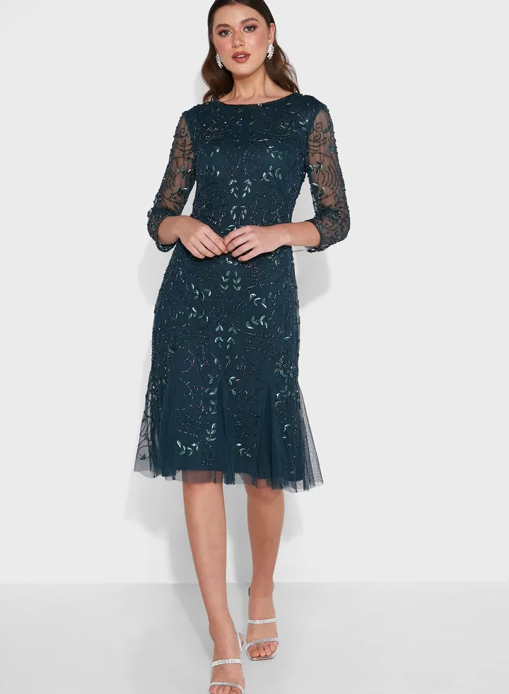 Sequin Mesh Detail Dress