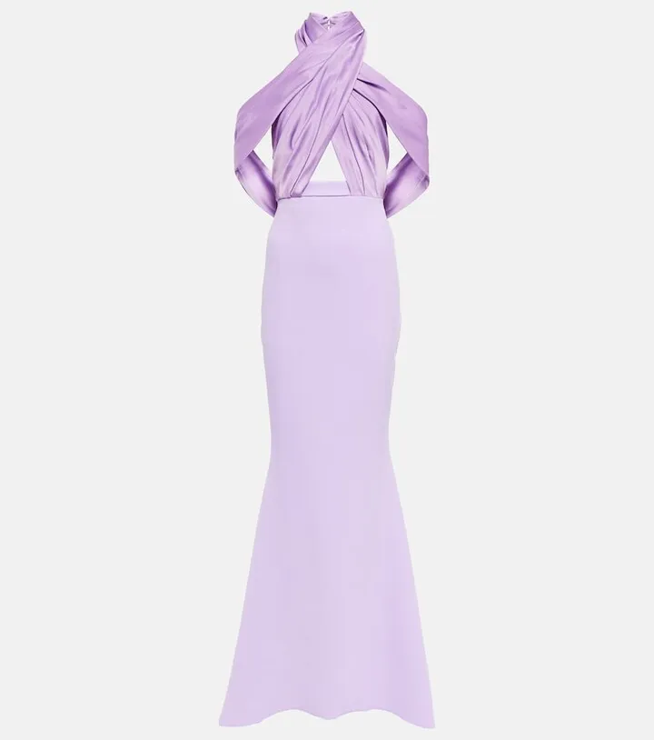 Louella crepe and satin halterneck gown