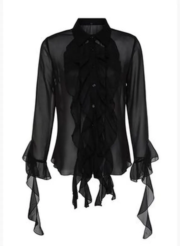 Black Flounce Chiffon Shirt