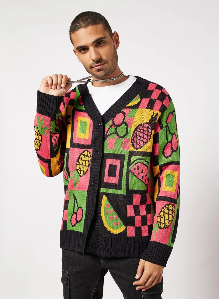 Fruit Checkerboard Cardigan