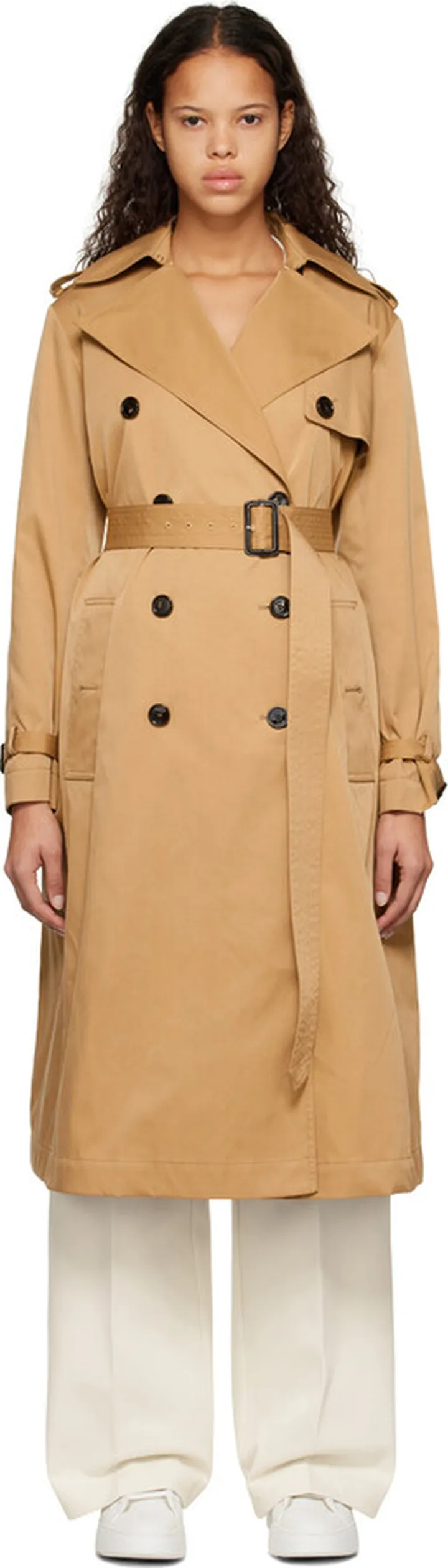 BOSS Tan Double-Breasted Trench Coat