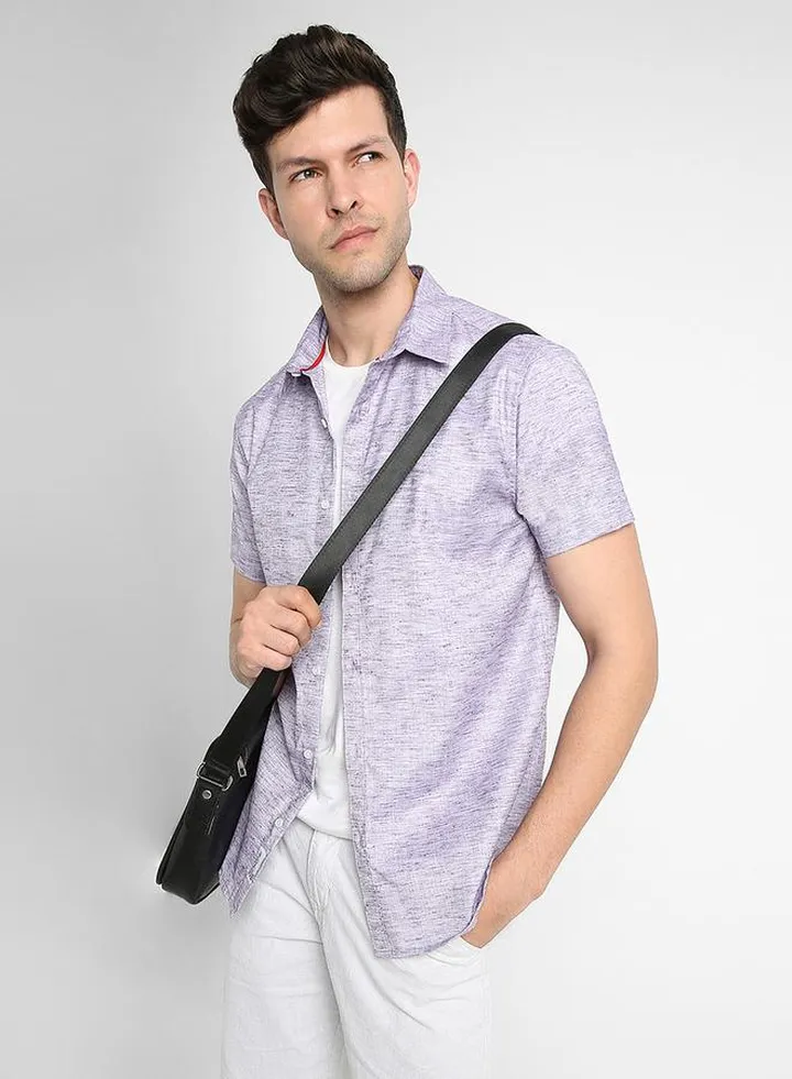 Textured Slim Fit Shirt with Short Sleeves