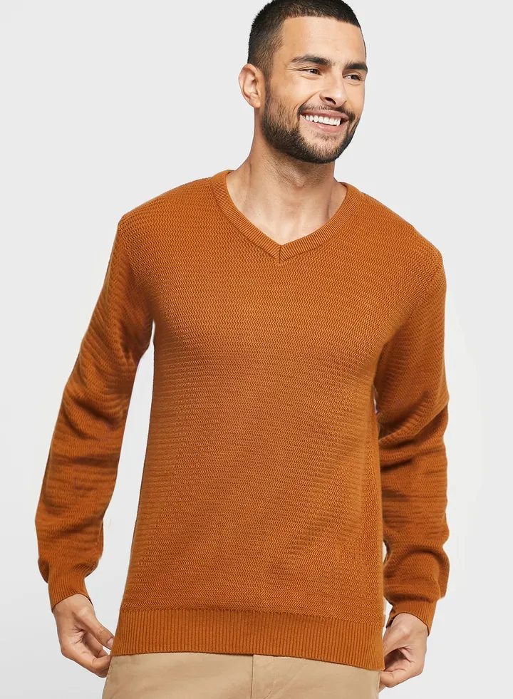 V Neck Cotton Knit Sweater