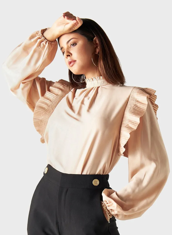 Balloon Sleeve Frill Top