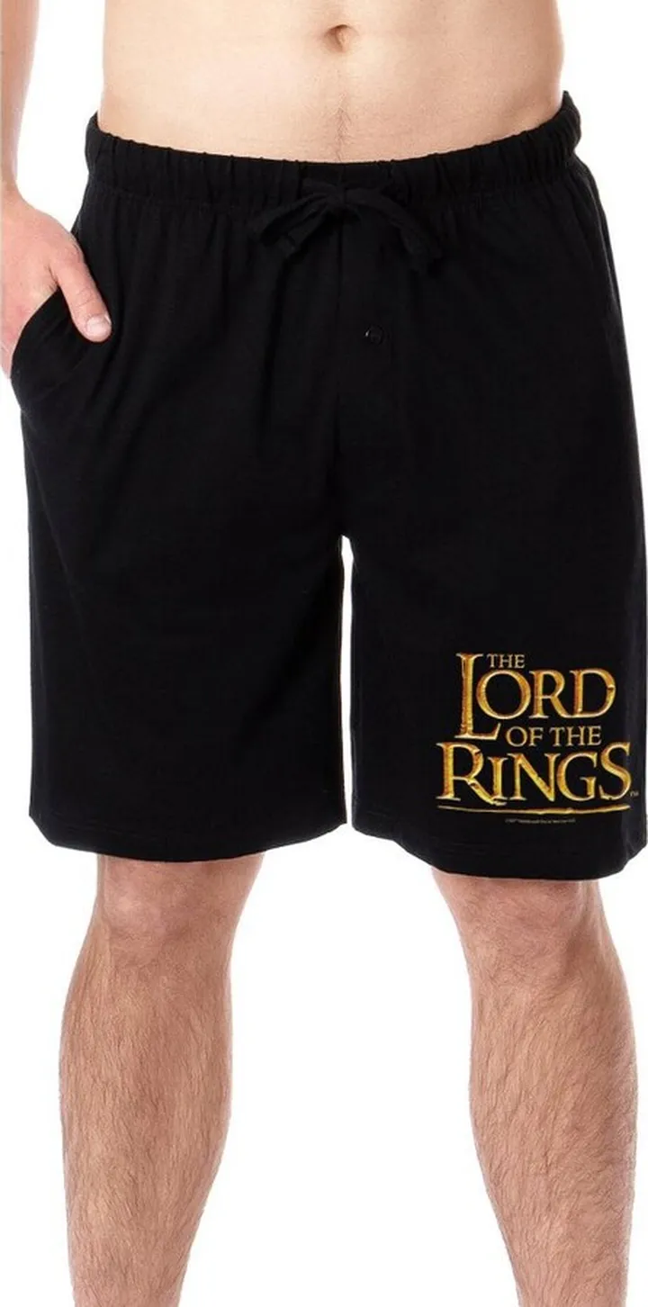 The Lord Of The Rings Mens' Movie Film Title Logo Sleep Pajama Shorts (Medium) Black