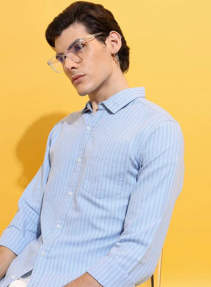 Pinstriped Slim Fit Casual Shirt