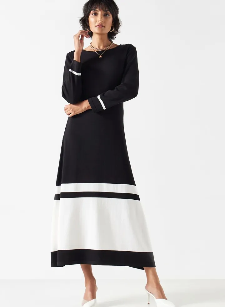 Colour Block Crew Neck Dress