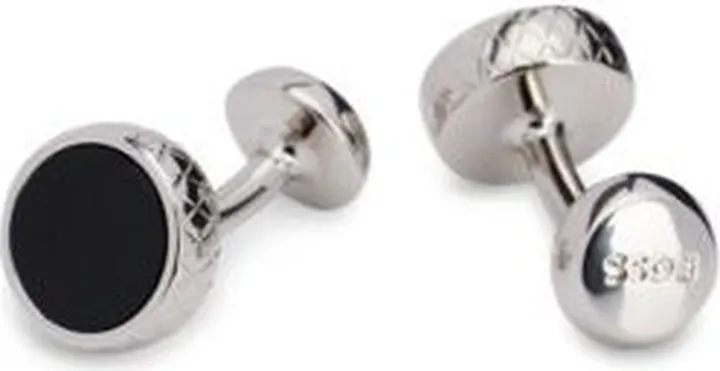 Round cufflinks with enamel core and etched frame