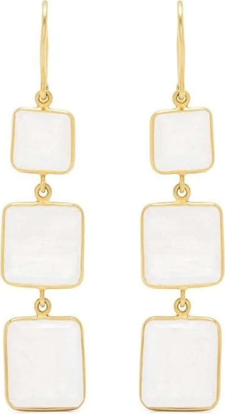 18kt Yellow Gold Triple Drop Moonstone Earrings