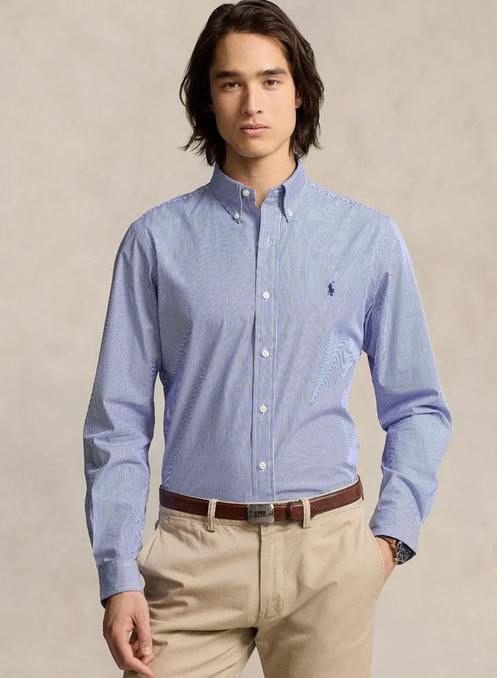Slim Fit Striped Stretch Poplin Shirt