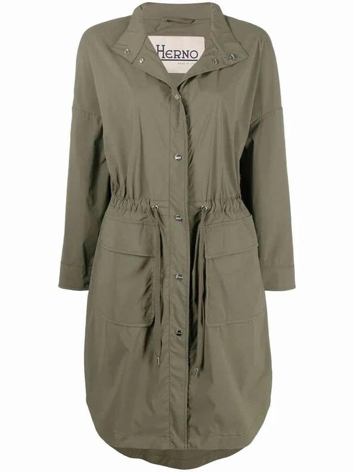 Drawstring Waist Parka Coat