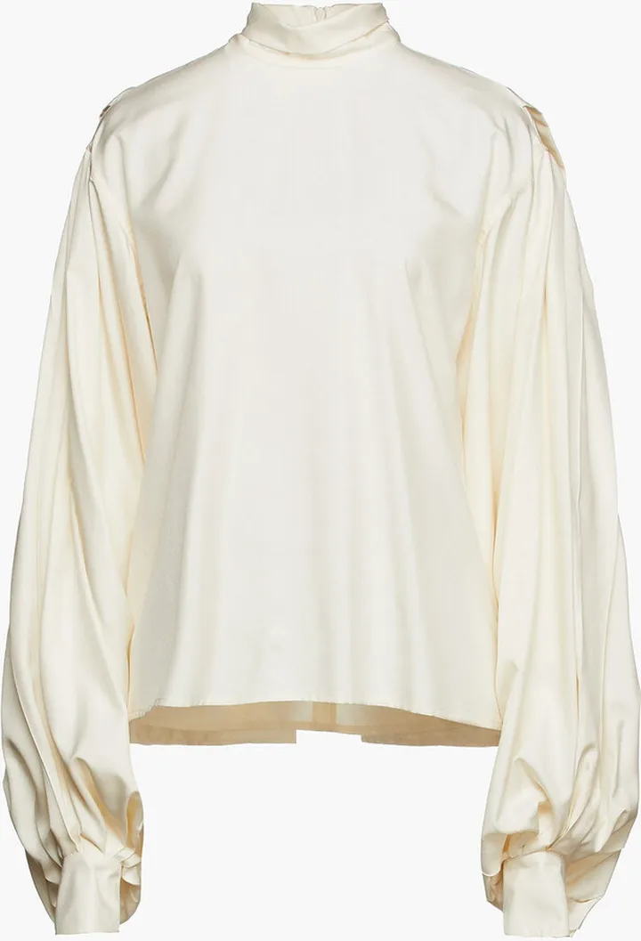 Gathered silk turtleneck top