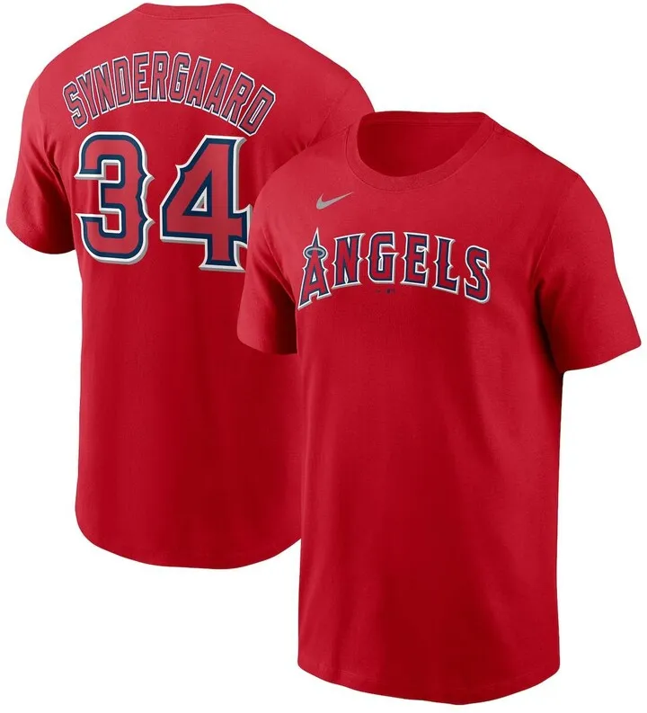 Men's Nike Noah Syndergaard Red Los Angeles Angels Name and Number T-shirt