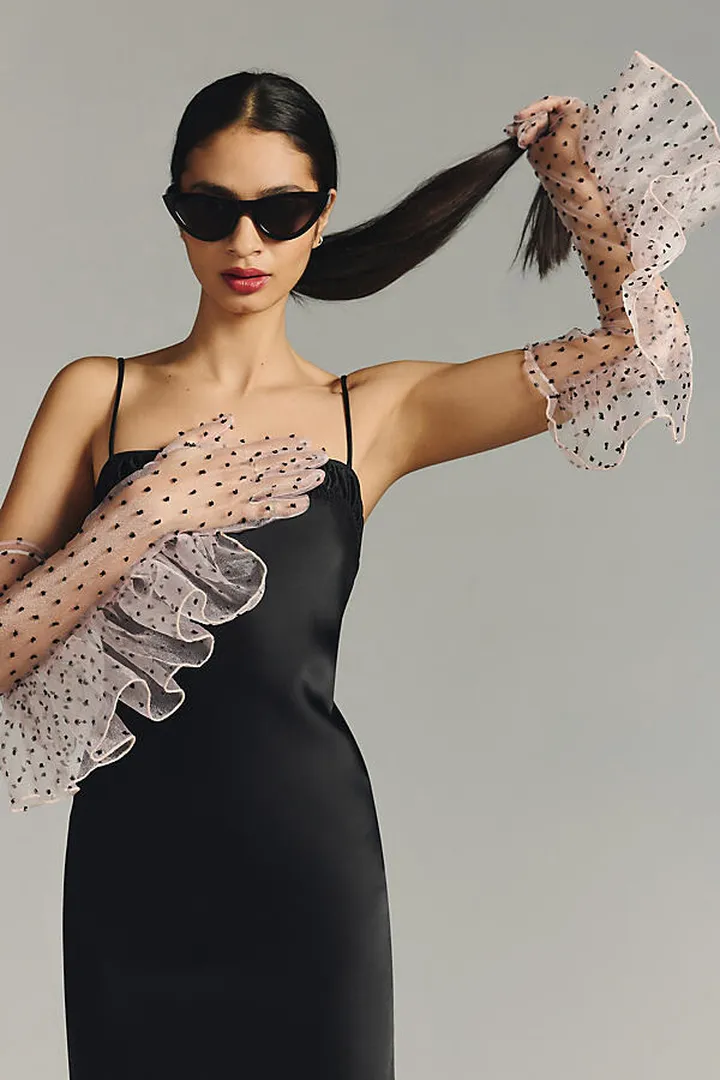 Ruffle Dot Gloves Beige