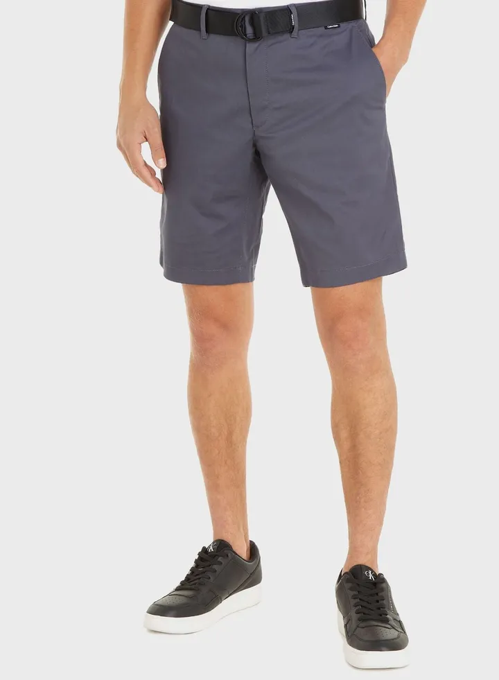 Modern Twill Slim Shorts With Belt