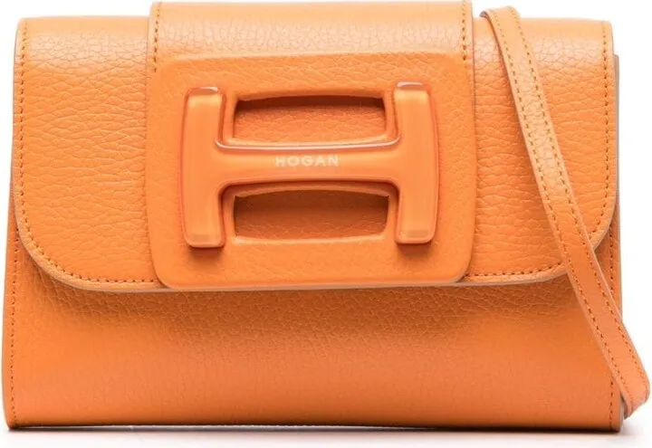 Embossed-Logo Leather Shoulder Bag
