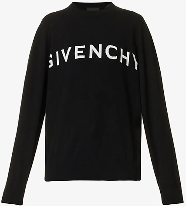 Womens Black White Logo-embroidered Relaxed-fit Cashmere Knitted Jumper