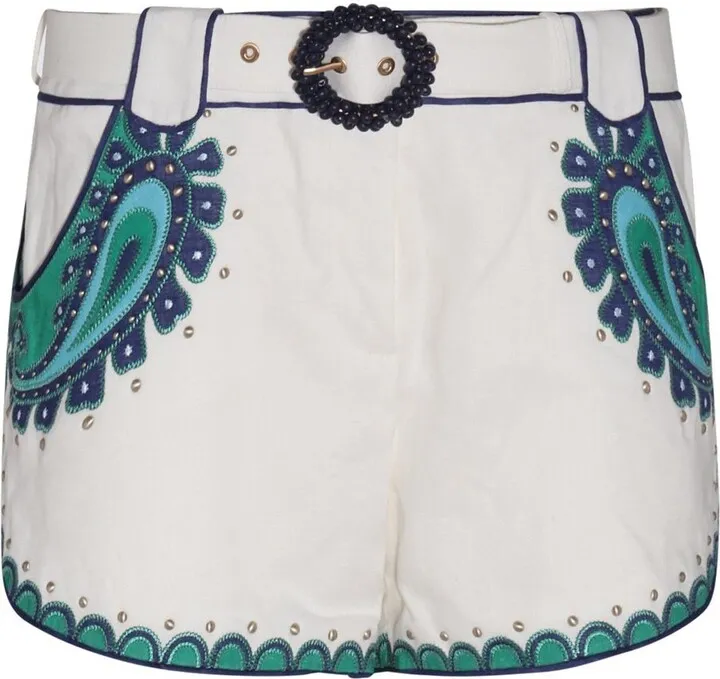 Zimmermann Tiggy Appliqué Paisley Print Belted Shorts