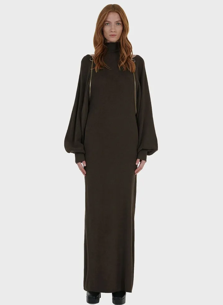 Zipped Balloon Sleeve Dress