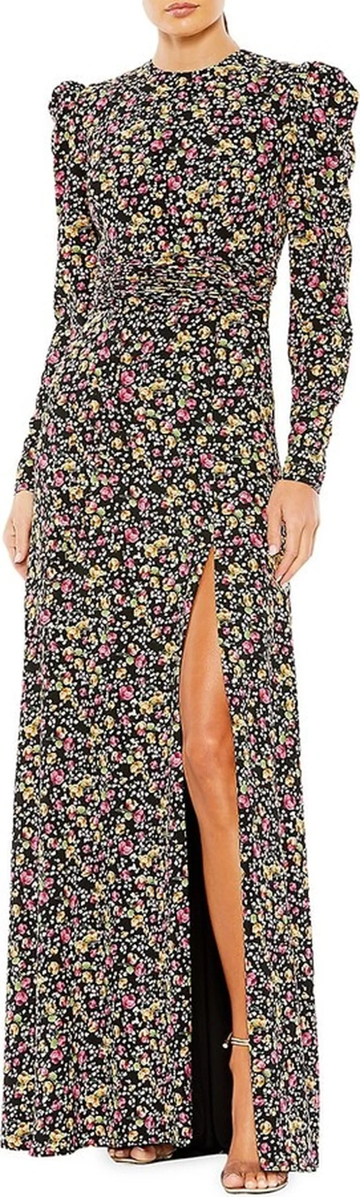 Puff-Sleeve Floor-Length Gown