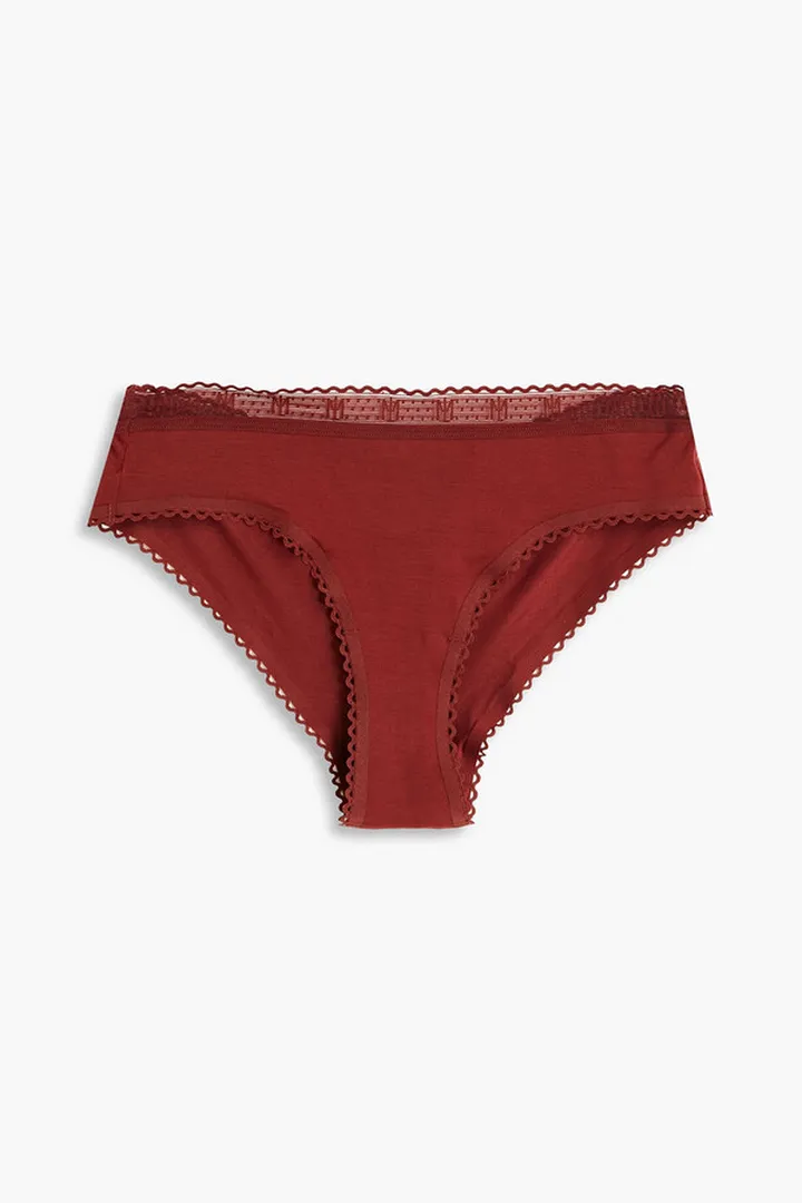 Tulle-trimmed stretch-Micro Modal mid-rise briefs