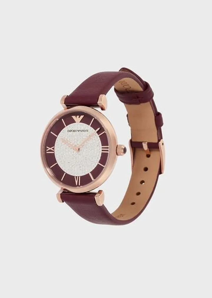 Two-Hand Burgundy Leather Watch