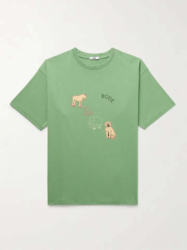 Appliquéd Embroidered Cotton-Jersey T-Shirt
