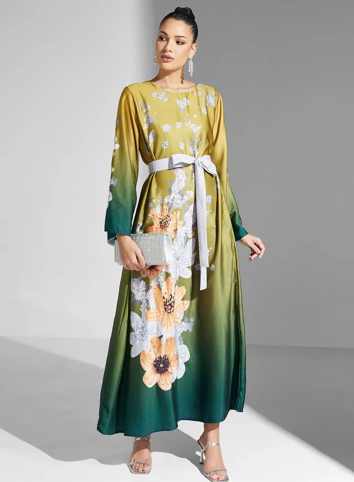 Floral Printed Tiered Jalabiya