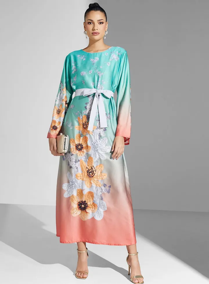 Floral Printed Tiered Jalabiya