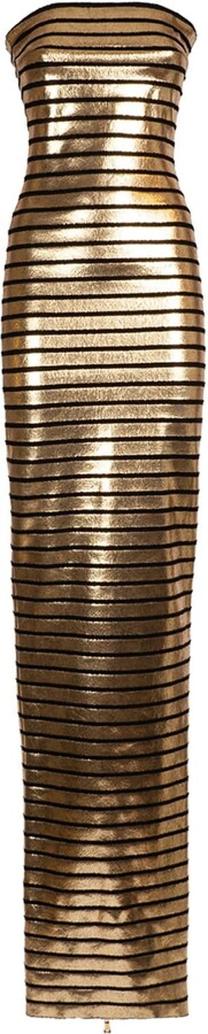 Strapless golden striped gown