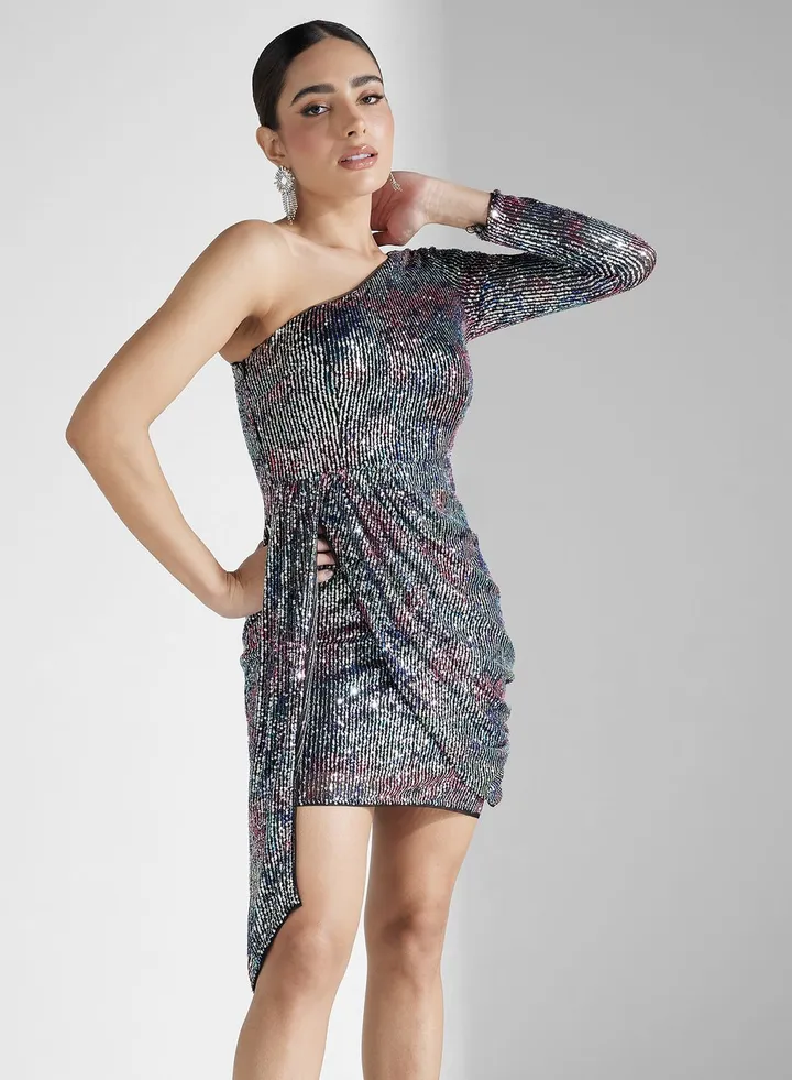 Printed Sequin Mini Dress