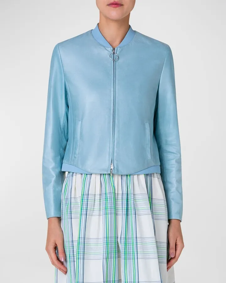 Nappa Leather Zip-Up Bomber Jacket