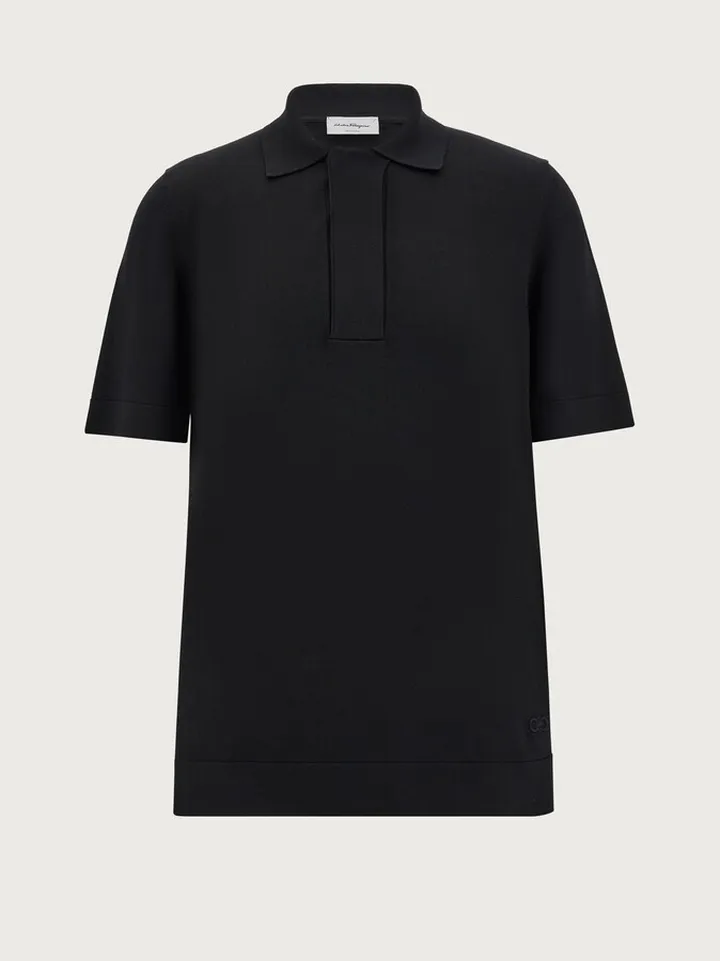 Ferragamo Men Silk and cotton polo Black