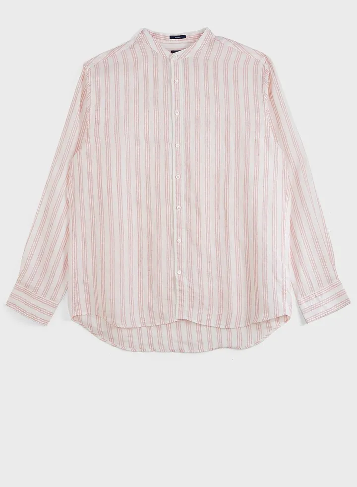 Striped Grandad Collar Regular Fit Shirt