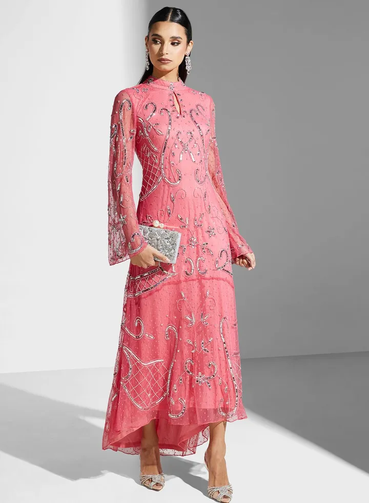 Embroidered Dress With Lace Detail