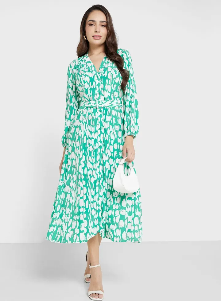 Balloon Sleeve Printed Dress