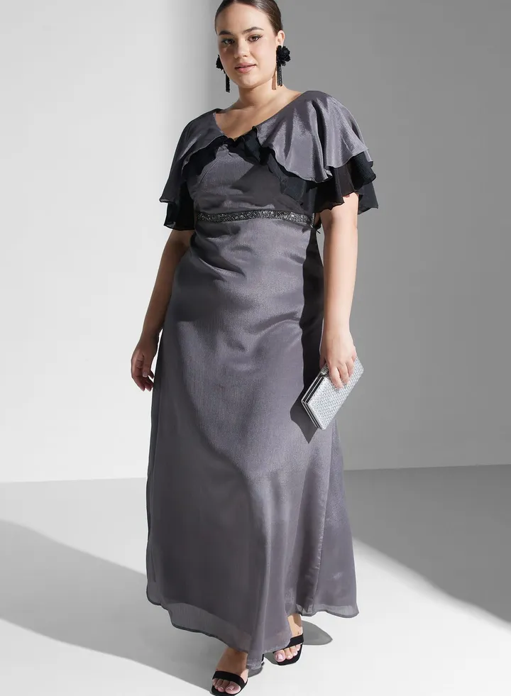 Layered Flounce Sleeve Chiffon Dress